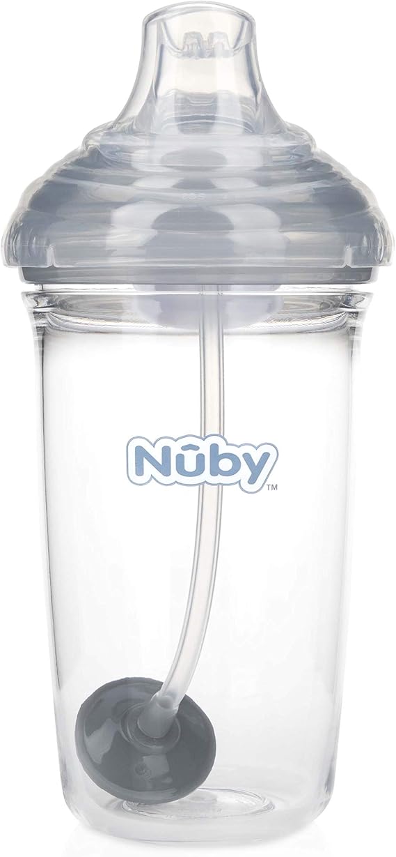 Nuby Tritan No-Spill Trainer Cup with Silicone Spout & 360 Weighted Straw with Hygienic Cover