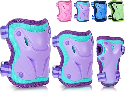 FIODAY Knee Pads for Kids Knee Elbow Pads Wrist Guard Protective Gear Set with Drawstring Bag Adjustable Kids Knee Pads for 3-8-12 Years Girls Boys Biking Scooter Skateboard