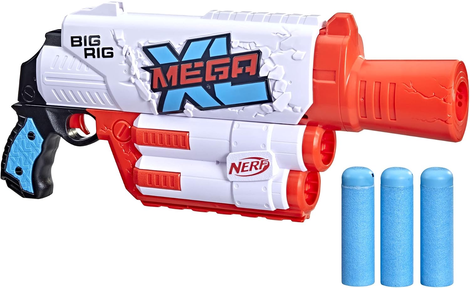Nerf Mega XL Big Rig Blaster, Largest Mega Darts Ever, 3 Mega XL Whistler Darts, XL Dart Blasting, Onboard Dart Storage