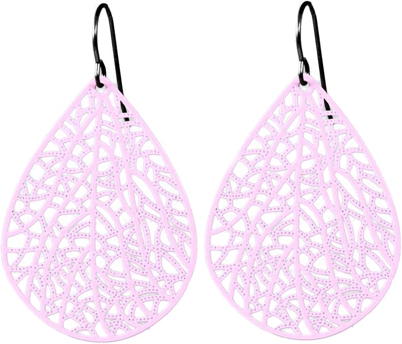 Lightweight Dangle Earrings, Handmade on Hypoallergenic Pure Titanium Hooks, Teardrop Filigree Leaf Design, Fashion Statement for Sensitive Ears