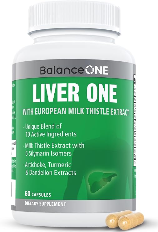 Balance ONE Liver Support Supplement, Milk Thistle, Molybdenum, 60 Capsules | Choline, Dandelion Root, Artichoke Extract, Turmeric, Liver Health Support, Liver Detox Support, 1-Month Supply, Liver One