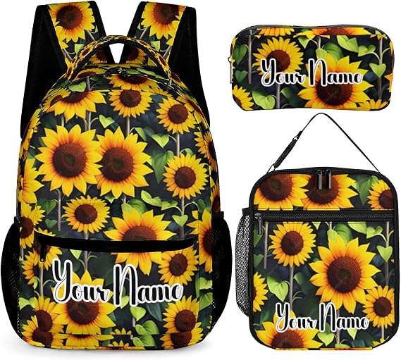 Custom Sunflower Backpack with Lunch Bag & Pencil Case, 17 in