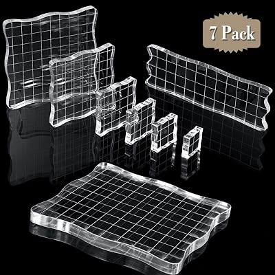 Mudder 7 Pieces Acrylic Stamp Blocks Set Clear Stamping Blocks Tools for Kids with Grid and Grip Scrapbooking Craft Making, Decorative DIY Essential Stamping ToolLace Edge