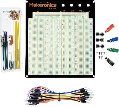 Makeronics Solderless 3220 Tie-Points Experiment Plug-in Breadboard Super Kit with Aluminum Back Plate and 140 U-Shape Jumper Wires  65 Jumper Wires for Prototyping CircuitArduino
