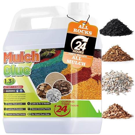 Mulch Glue for Landscaping - 1.3 Gallon Pea Gravel Glue, Pet-Friendy Stone Sealer, Stabilizer Mulch Adhesive for Pebble, Rubber, Garden Pathway, Landscape, Patio, Direct to Use