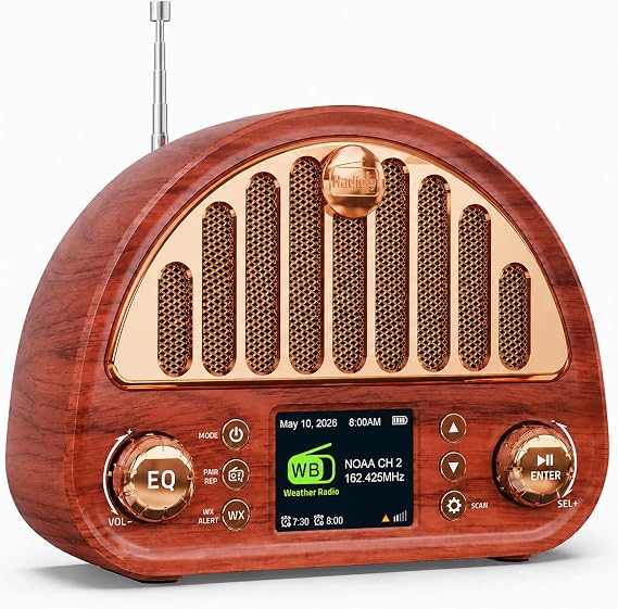 Vintage FM Radio with Bluetooth & NOAA Weather Alerts & Alarm Clock