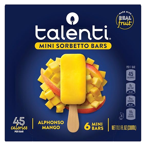Talenti Mini Sorbetto Bar Alphonso Mango 6 count Dessert With 45 Calories Per Bar 11.1 oz