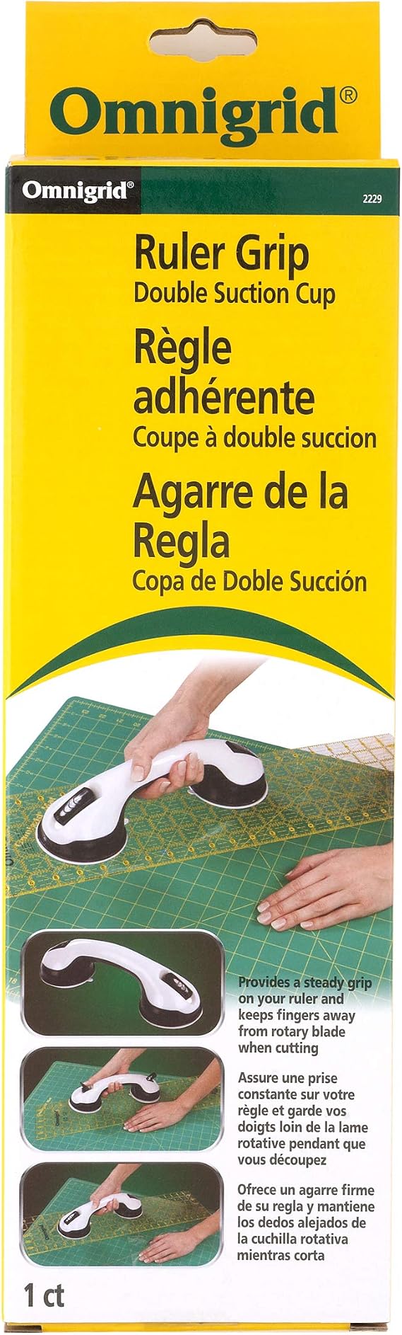 Omnigrid Ruler Grip Double Suction Cup | Two Large suction Cups, Protects Hands and Fingers from Cuts, Comfortable Grip Handle