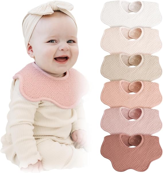 Konssy 6-Pack Muslin Baby Bandana Bibs, Drool Bibs for Girls & Boys