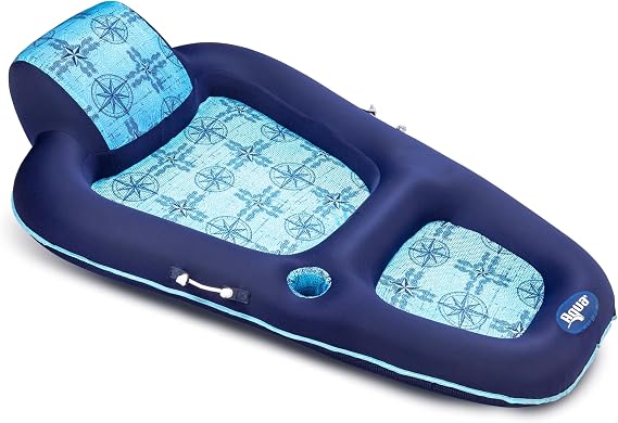 Aqua Luxury Water Lounge, X-Large, Inflatable Pool Float with Headrest, Backrest & Footrest, Navy/Light Blue