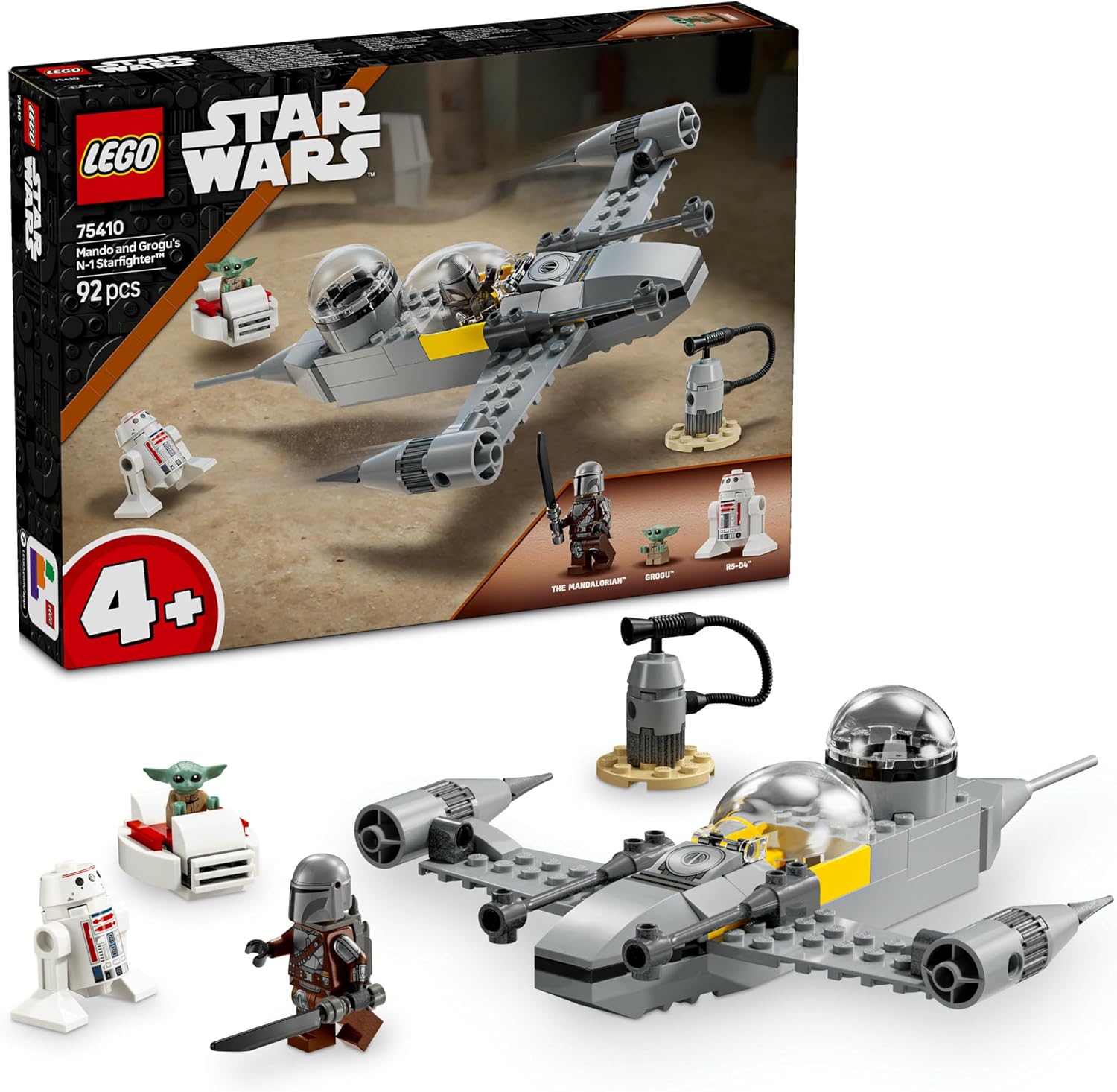 LEGO Star Wars: The Mandalorian Mando and Grogus N-1 Starfighter Creative Toy Making Set for Kids Ages 75410-4 and Over, Birthday Gift 92 Pieces