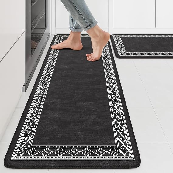 KIMODE Anti Fatigue Kitchen Mats,Black Farmhouse Kitchen Rugs Sets of 2 | 17"x47"+17"x29" Home Decor, Cushioned Non Skid Kitchen Mats for Floor, Comfort Kitchen Floor Mats for Sink Laundry Desk Dorm