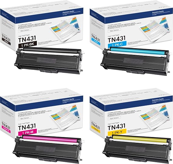 TN431 Toner Replacement for Brother TN431 4-Color Toner Cartridge Set Compatible with MFC-L8900CDW MFC-L8610CDW HL-L8260CDW HL-L8360CDW HL-L8360CDWT HL-L9310CDW (TN-431 Toner BK C M Y, 4-Pack)
