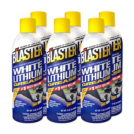 Blaster White Lithium Grease Spray High-Performance Lithium Grease Spray Helps Protect Against Moisture & Oxidation - Reduces Friction & Leaves a Durable Lubricating Layer 11 oz (Case of 6)