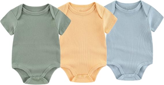 Chamie Newborn Boy Girl Bodysuit Infant Short Sleeve Jumpsuit Solid Ribbed Romper Outfits
