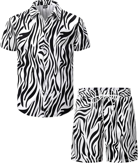 Mens Hawaiian Print Shirts and Shorts Sets Casual 2 Piece Outfits Summer Tracksuit, M-4XL