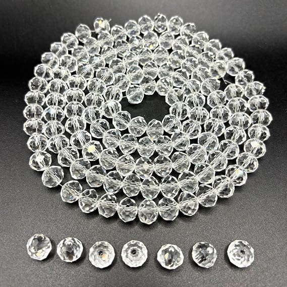 265 Pcs Briolette Crystal Glass Beads for Jewelry Making, 10mm Faceted Crystal Beads for Crafts Bracelets Making, Rondelle Glass Beads for Wind Chimes Suncatchers, Clear