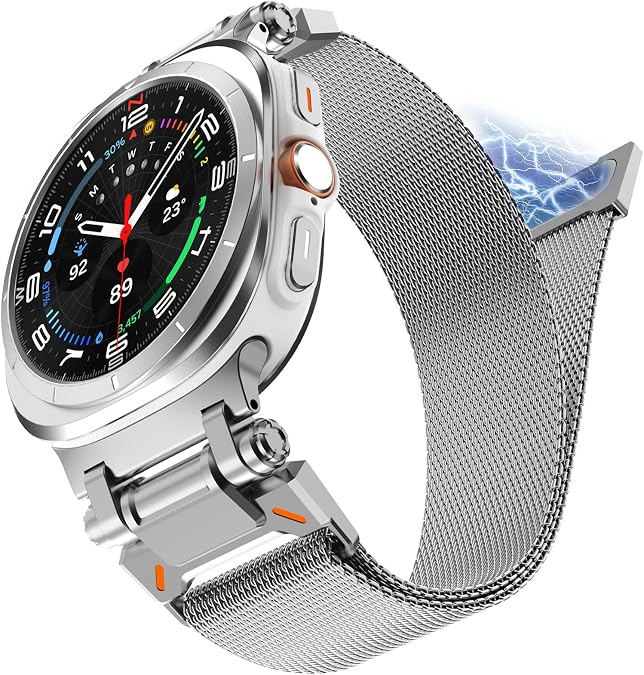 NewWays Milanese Loop for Galaxy Watch Ultra Bands 47mm/ Galaxy Watch 8 & 8 Classic for Men Magnetic Strap Stainless Steel Connector Military Rugged Galaxy Watch Ultra Bands