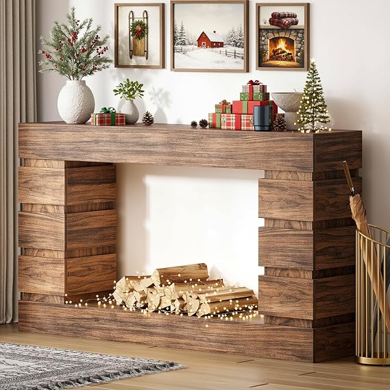 55 Inch Console Table Farmhouse Entryway Table, Wood Sofa Table Accent Table with Open Storage, Narrow Couch Table for Entrance, Hallway, Foyer, Living Room