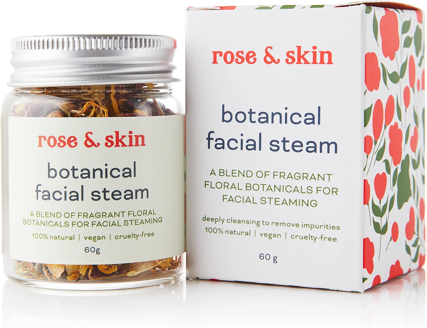 Rose & Skin Cleansing Botanical Facial Steam - Deeply Cleansing, Balancing and Soothing - Made in the UK Using 100% Pure Natural Dried Flowers 60 g