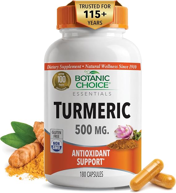 Botanic Choice Premium Turmeric Antioxidant Support - Joint Health Supplement for Adults - 180 Vege Capsules (500 mg each)