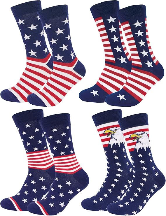 American Flag Socks Patriotic Stars Stripes Socks for Men Gift | Red White & Blue Design, Soft Breathable Fabric, Stay-put Cuff, Seamless Toe, Crew Socks, Fade Resistant, Gift Ready Package
