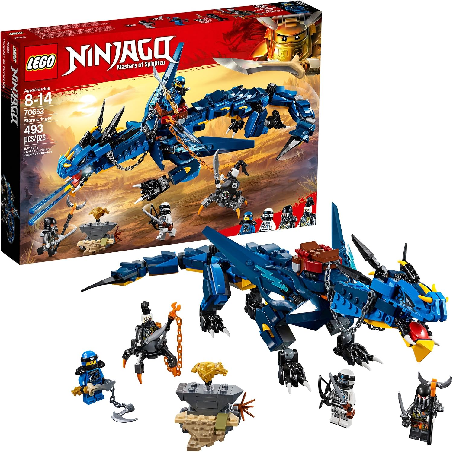 LEGO NINJAGO Masters of Spinjitzu: Stormbringer 70652 Ninja Toy Building Kit with Blue Dragon Model for Kids, Best Playset Gift for Boys 493 Piece