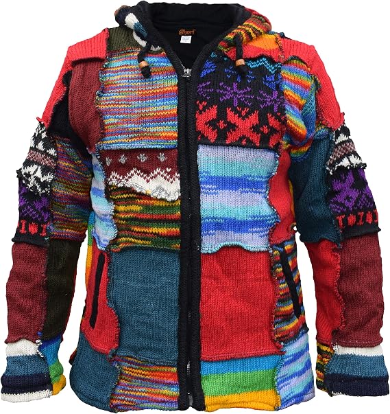 Gheri Mens Patchwork Long Hood Boho Elven Fairy Pixie Hood Festival Jacket
