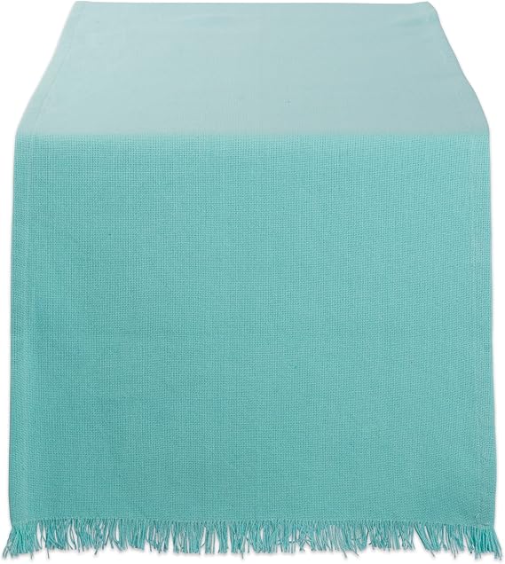 DII Everyday Collection, Fringed Solid Tabletop, Table Runner, 14x72, Aqua